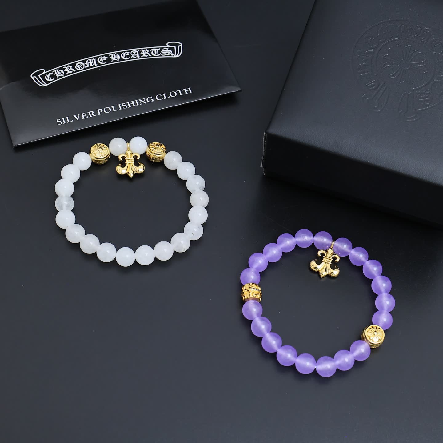 Chrome Hearts Beaded Bracelet with Fleur-de-lis Charm